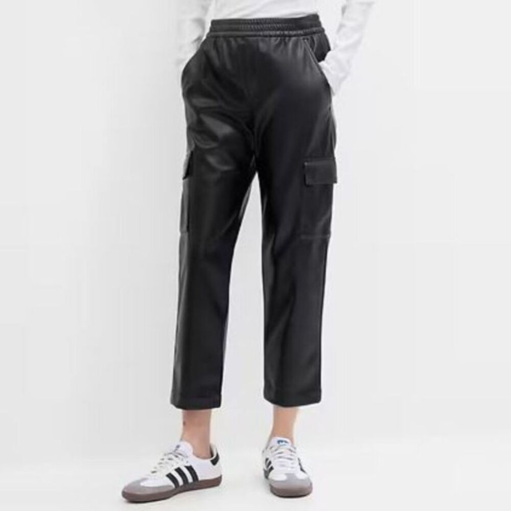 Gap Easy Pants Faux Leather Pull On Cargo Black Stretch Waist Straight Pant XXL